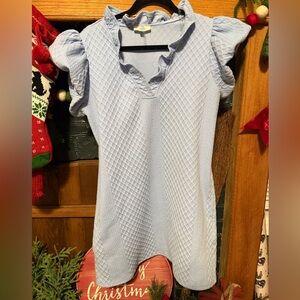 Entro Light Blue Textured Dress with Ruffle Details